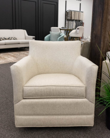 Clarissa Swivel Glider in Kismet linen by Vogel.