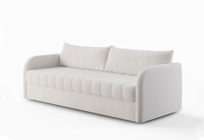white boucle channel tufted sofa quarter turn