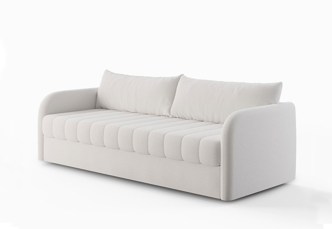 white boucle channel tufted sofa quarter turn