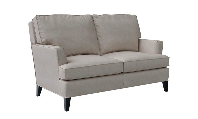 side view of birkley loveseat in grey fabric
