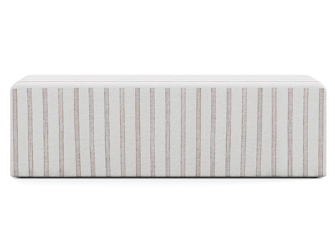 Custom bench made in Toronto by Vogel in a white fabric with tan stripes