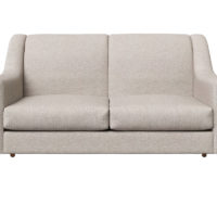 mid-century modern loveseat with exposed wood legs