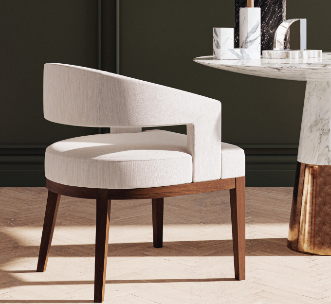 custom dining chair made in toronto with a walnut wood base
