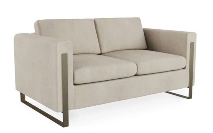 custom beige loveseat with gold metal legs