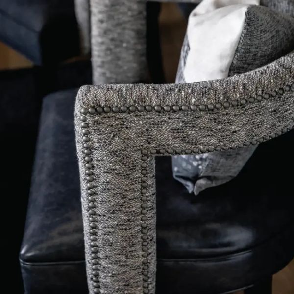 custom furniture nail head trim detail shot from vogel
