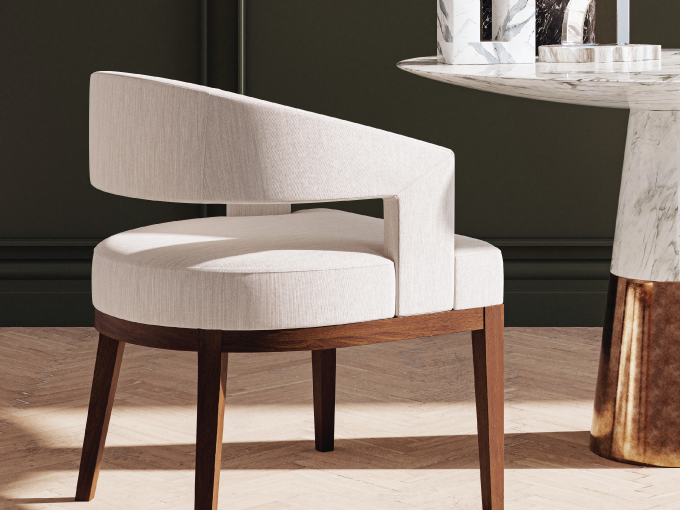 custom dining chair made in toronto with a walnut wood base